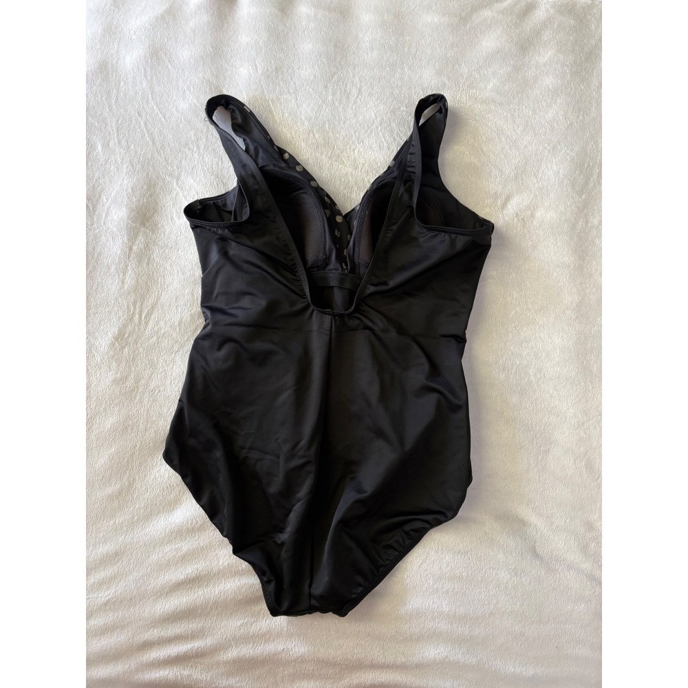 Miraclesuit Womens Black Gold Polka Dot Wrap One Piece Swimsuit V-Neck 12-14 - Picture 3 of 5